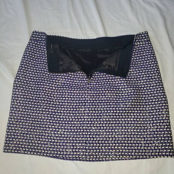 J.Crew Silk Cotton Blend Blue Metallic Tweed Skirt 10 - Picture 3 of 9